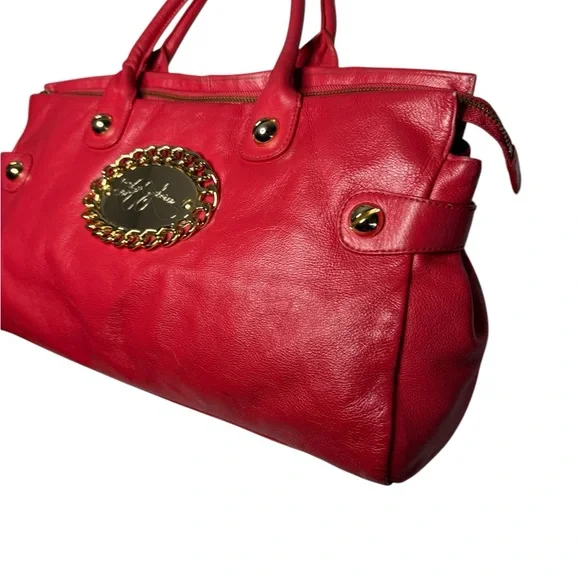 VTG Y2K Betsey Johnson Studded Tooled Red Leather Sachet Handbag Hobo Purse - Picture 2 of 9